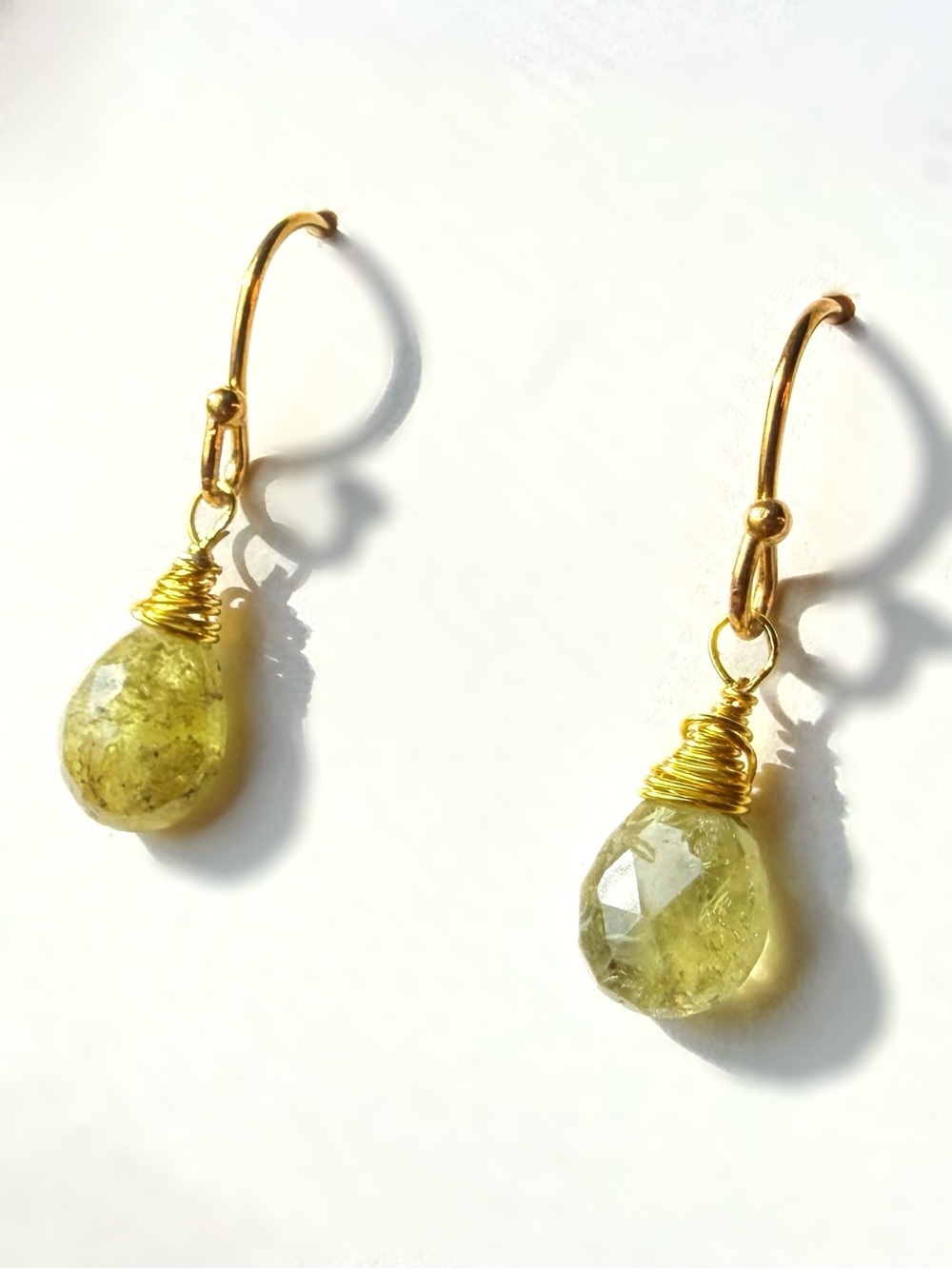 Handmade Grossular Garnet Wire-Wrapped Green Teardrop Earrings